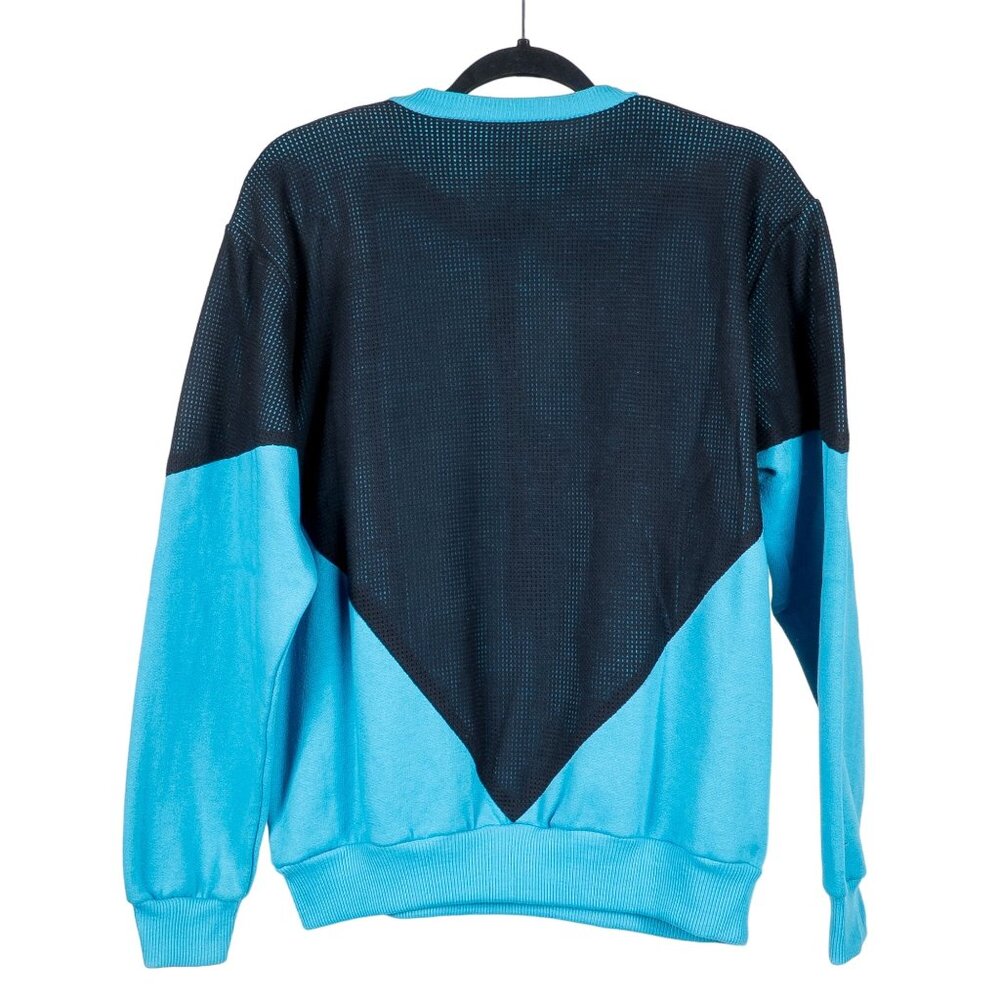 Edison Brothers VTG Sweatshirt L Colorblock 80s Mens Crewneck Aqua Black Mesh - Picture 5 of 5